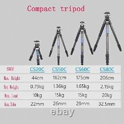 61/155 cm Camera Tripod, Compact Carbon Fiber Tripod + External Center Column