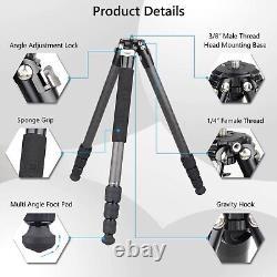 61/155 cm Camera Tripod, Compact Carbon Fiber Tripod + External Center Column