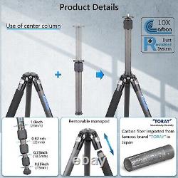 61/155 cm Camera Tripod, Compact Carbon Fiber Tripod + External Center Column