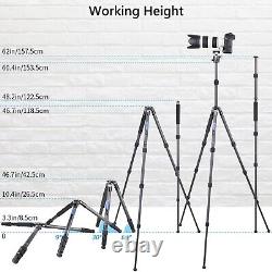 61/155 cm Camera Tripod, Compact Carbon Fiber Tripod + External Center Column