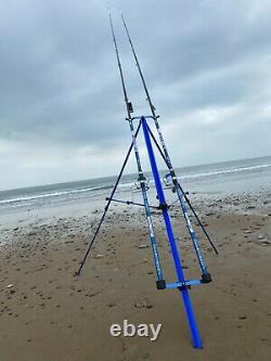 Deluxe Sea Fishing Set 2 14ft Beachcaster Rods + 2 Sk7000 Sea Reels Blue Tripod