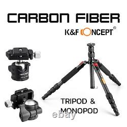 EXPLORER! K&F Concept Carbon Fiber Travel Tripod Monopod Ball Head 5 Section