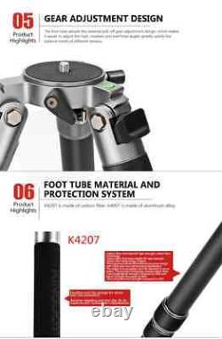 Kingjoy K4207 Professional Carbon Fiber Tripod 3-Section 59.5in 4.5lbs NEW