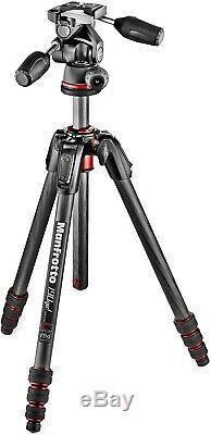 Manfrotto 190 Go! Carbon Fibre 4 Section Tripod WithTwist Locks Kit with 3 Way Hea
