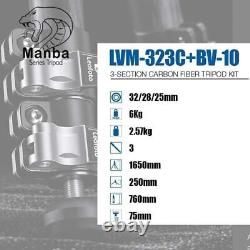Open Leofoto LVM-323C+BV-10 Manba Carbon Fiber Video Tripod Kit with 75mm Bowl