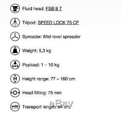 Sachtler FSB 8 T SL MCF Tripod (0705 & 4588) SpeedLock 75, Carbon Fibre. & Bag